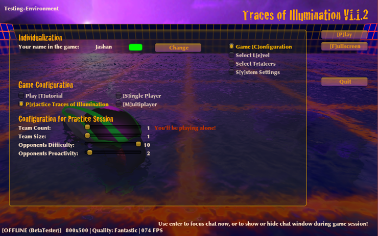 The old UnityGUI based GUI of Traces of Illumination